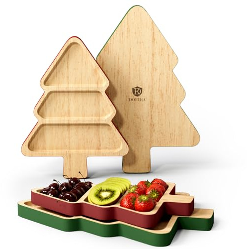 Dofira Serving Platters Set of 2, Wooden Christmas Tree Shaped Serving Trays, Charcuterie Board for Snacks Cheese Desserts Appetizers, Decorative Serving Dishes with Gift Box