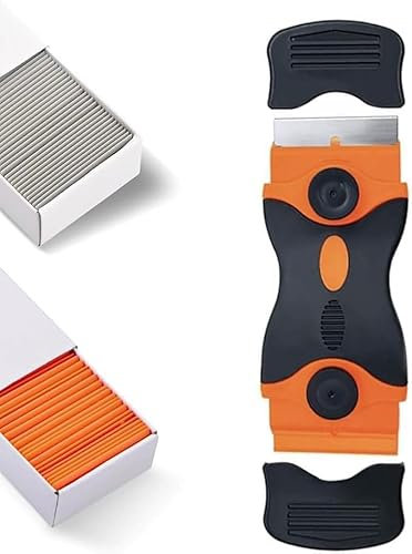 Multi-Surface Scraper Tool, Glass Scraper,Double Edged Non Scratch Cleaning Tool with 10 Steel and 10 Plastic Blades for Hob, Paint, Window,Stoves,Removes Stickers,Tough Stains, Burned on Food