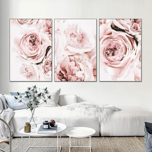 AdoDecor Poster da parete Muro di fiori di peonia rosa Stampe camera da letto,Quadri moderni soggiorno Stampe d'arte di fiori di rosa nordica Quadretti da parete(Incorniciato)