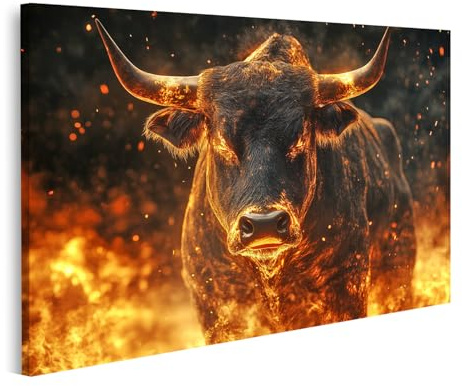 islandburner Prime Bild auf Leinwand Feuriger Stier im glühenden Licht Bilder Wandbilder Poster