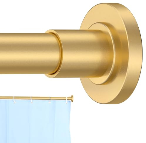CorkLatta Goldfarbene Duschvorhangstange, 78,9 bis 277,2 cm, 2,5 cm Durchmesser, verstellbare Federspannung, Gardinenstange, kein Bohren, Edelstahl-Teleskopstange, kein Rost