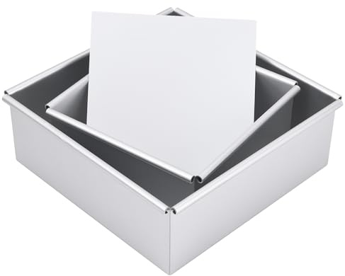 Auddemg Kuchenform eckig, 2-Teil-Set (16,8/21,8 cm), Hochwertige Quadratische Backform aus eloxiertem Aluminium mit abnehmbarem Boden, Silber