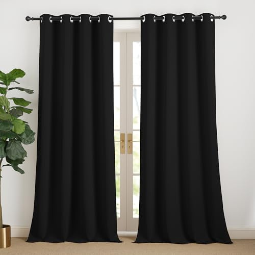 NICETOWN Thermovorhang Vorhang Schwarz Verdunklungsvorhänge mit Ösen | H240 x B140 cm, 2er Set, Blickdichte Vorhänge, Thermo Türvorhang, Moderne Gardinen, Curtains for Bedroom, Living Room