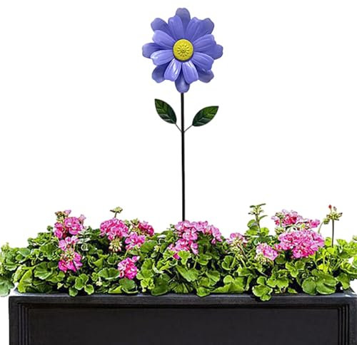 Zibeem Spinners de cour, moulinets pour cour et jardin | Moulin à vent Fleurs bleues Moulins à vent - Spinner de cour, moulins à vent décoratifs en métal, moulins à vent d'extérieur pour décoration de
