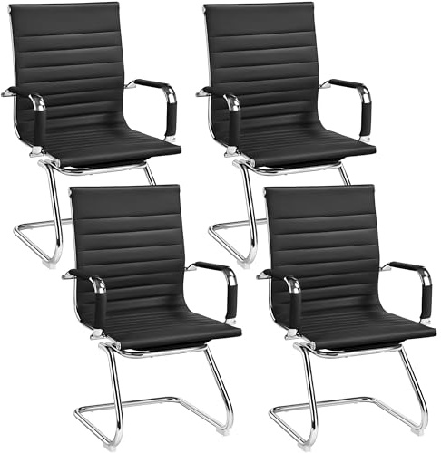 Yaheetech 4PCS PU Leather Meeting Office Chairs Reception Chairs with Sled Metal Base Ergonomic for Waiting Room Black