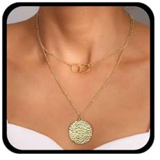 Allereya Collier Punk Pendentif Pièces De Monnaie Collier Pièces De Monnaie Martelées Collier Grand Disque Or Collier Collier Anneau Collier Médaillon Pièces De Monnaie Bijoux pour Femmes