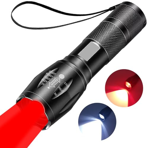 MVIOCS Lampe de poche rechargeable 2 en 1 rouge super lumineuse zoomable 2000 lumens avec combinaison de lumière blanche et rouge, lampe torche étanche pour observation nocturne, astronomie, aviation