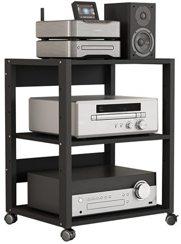 Mobile Stereo Hi fi Rack,Armadio for Componenti Stereo,Giradischi e Porta Vinili Rack,3/4/5/6 Livelli Supporto Multimediale Audio video con Ruote in Legno e Acciaio,for Soggiorno Ufficio(50x40x69.5cm/