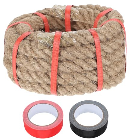 sourcing map Corda di iuta, 2 cm x 4,6 m, pesante, naturale, spessa, intrecciata, con 2 nastri rotoli, per artigianato, ringhiere, pontili di tiro alla fune, altalena, paesaggistica nautica