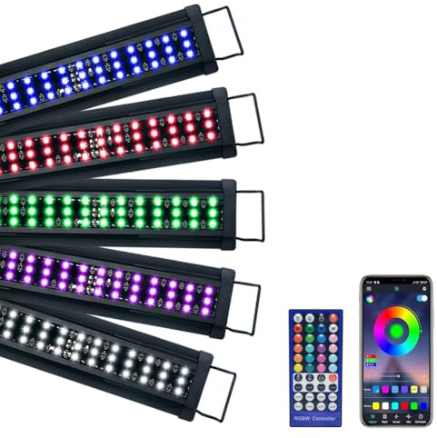 VARMHUS LED-Aquarium-Fischlampe mit Fernbedienung und APP-Steuerung, IP68 wasserdicht, mehrere Lampen und 10 Helligkeitsmodi, Vollspektrum-Aquariumlampe für Süßwasser-Pflanzenaquarien (100-120CM)