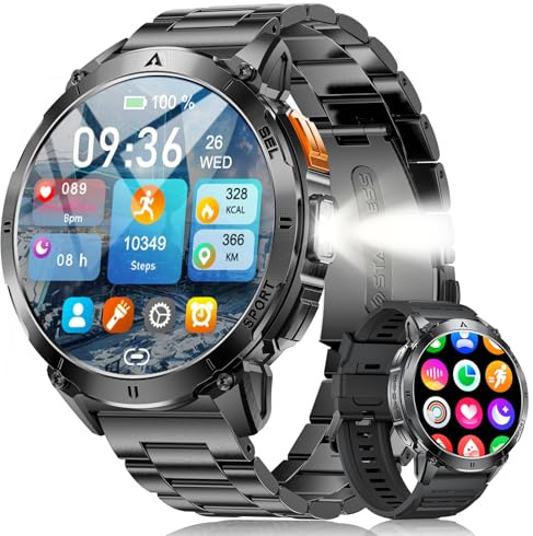 LIGE Military Smart Watch for Men with Bluetooth Call,1.62 AMOLED with LED Flashlight/730mAh,100+ Sports Mode Tactical Fitness Tracker/Heart Rate Sleep Health Monitor for Android iOS Gunmetal