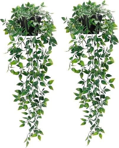 WSTELHH Artificial Hanging Plants,2-Pack Artificial Hanging Plant with Pots- Realistic Green Plants Flowers - Indoor & Outdoor Faux Greenery for Home Decoration