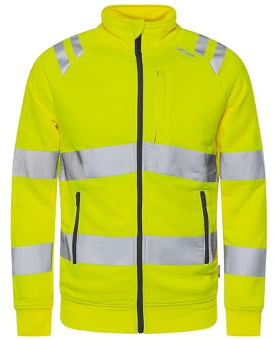 DURUS WORKWEAR Mens Hi Vis Sweatshirt Zipper Jacket – UV Protection, Breathable Recycled Fabric, Reflective, Zip Pockets – Orange – Yellow – XS-4XL (UK, Alpha, L, Regular, Regular, Hi Vis Yellow)
