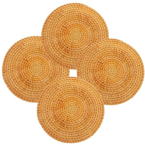 SMASOLO 4pezzi Tappetini in Rattan Intrecciato Resistenti Al Calore Per Piano Di Lavoro Sottobicchieri Presine Per Cucina Sottopentola Per Padelle Calde Tovagliette
