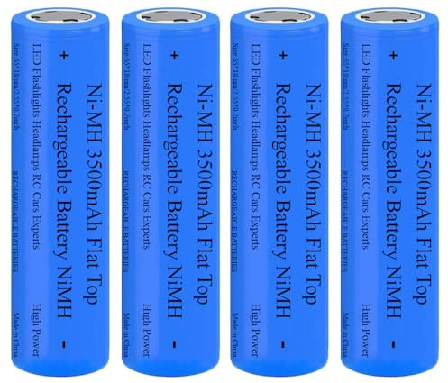 4 Pack Akku 3500 mAh NI-MH, Hohe Kapazität NiMH Wiederaufladbarer Akkus, Flat Top Batterie für LED Taschenlampe, Kamera, Türklingel, Solarleuchten, etc, Blau