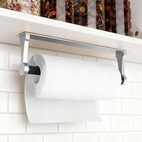 Zuxbolf Küchenrollenhalter Ohne Bohren Küchenpapierhalter Selbstklebend Papierrollenhalter Wand Kuchenrollenpapier Halter Aluminium Toilettenpapierhalter Silber für Küche Badezimmer (32 * 10 * 3.5cm)