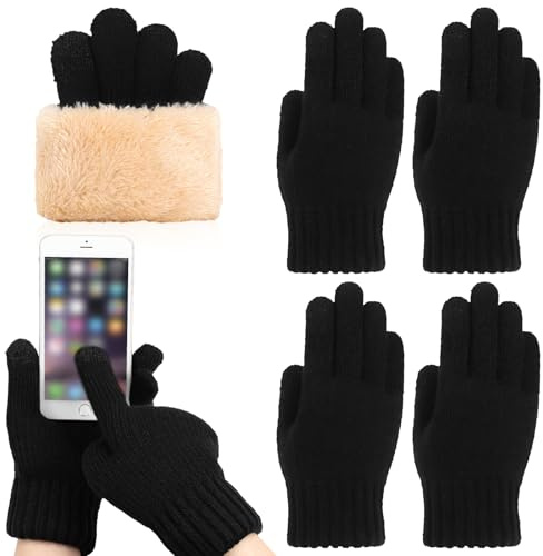 Bafiwu Lot de 2 Gants d'Hiver en Polaire Thermique pour Homme et Femme, pour Écran Tactile, Gants d'Hiver Épais, en Tricot pour la Course, le Ski, le Cyclisme, Noir