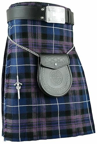 Traditionell skotsk pride Of Scotland Tartan 8 Yard Kilt outfit set, med keltisk sporran + kedja, stift och bälte, gRÖN, 42 inches / 106 cm