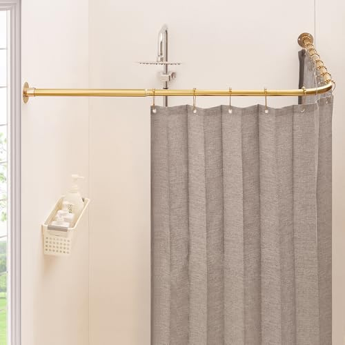 Mirooyu Duschvorhangstange L form [60-132 cm] x [60-132 cm] Robuste Eckduschstange 90° Grad Duschstange verstellbar für Badewanne, Dusche & Außenbereich mit 12 Haken & Deckenstütze