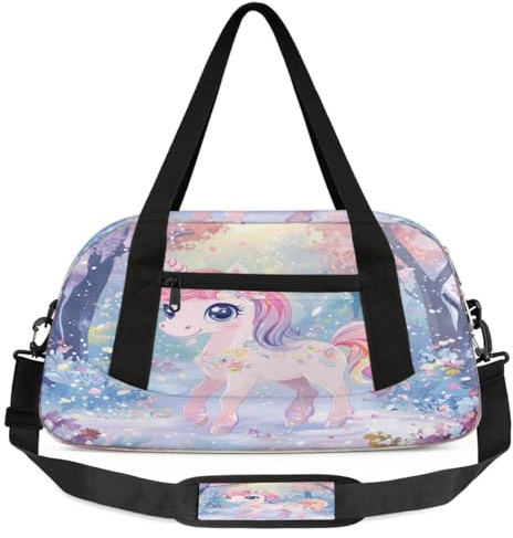 Süße Cartoon-Einhorn-Wald-Kinder-Seesack, kleine leichte Reise-Sporttasche für Jungen und Mädchen, Wochenendtasche, Fitnessstudio, Handgepäcktasche für Schule, Sport, Übernachtung