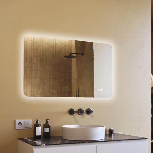 A ARTFORMA – Specchio Bagno con Illuminazione e Riscaldamento – Specchio con Luce – 120x70cm – Arrondi – con Interruttore Touch, Dimmerabile 10–100%, Temperatura Colore Regolabile