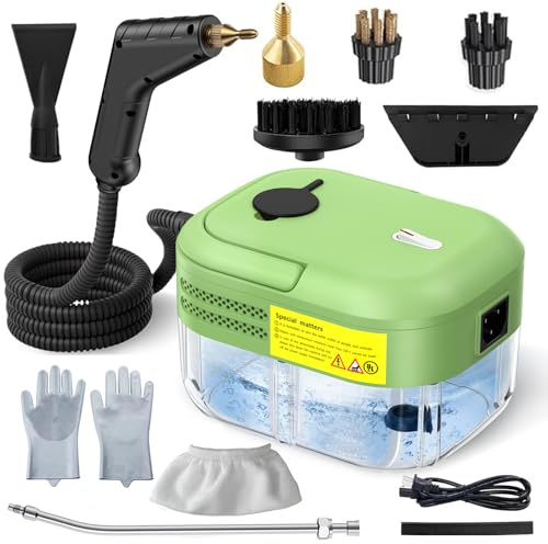 Hombasing Handheld Steam Cleaner, Car Steam Cleaner whit 1.2L Water Tank for Home Kitchen Use, Portable High Steam Cleaners for Cleaning Tile Car Kitchen Bathroom Living Room, 15s Heat-Up, Green.