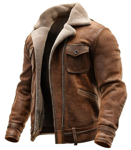 Duohropke Chaqueta de piel para hombre, chaqueta de ante de transición, chaqueta de ante Sherpa, ligera, chaqueta de aviador, chaqueta de aviador, chaqueta de piloto, chaqueta militar de invierno