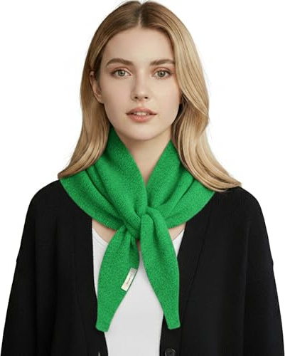 AMOturuxient Wool Triangle Scarf, Cashmere Neck scarf for Women, Lightweight Cozy Autumn Winter Neckerchief for Daily Wear (Green)
