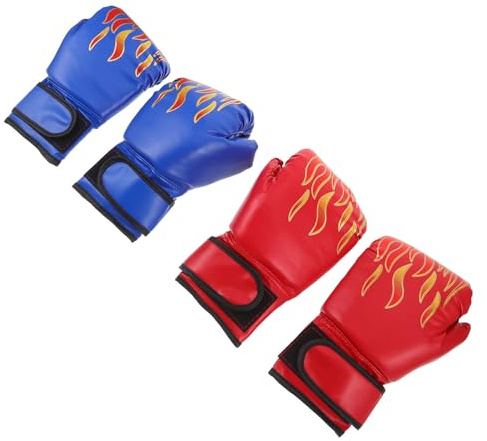 Toddmomy Guantoni da Boxe per 2 Paia Rossi e Blu in Pu Imbottitura Protettiva Spessa, Guanti da Sparring Mma e Allenamento Kickboxing per Arti Marziali e Muay Thai Junior