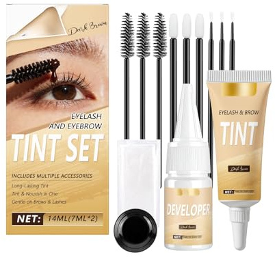 2-in-1-Set For Färben Von Augenbrauen Und Wimpern: Sofortige Schwarze Farbe, Sanfte Formel For Dichtere Brauen Längere Wimpern, Wasserfest, Einfache Anwendung(Brown)