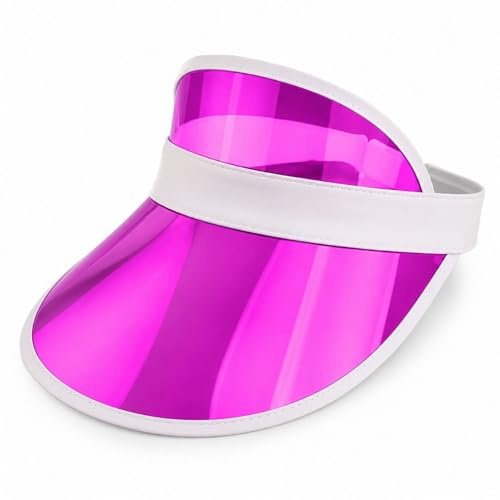 FAIRY TRENDZ Unisex Neon Sun Visor Hat Retro 80s Adjustable Cap for Golf Tennis Poker Party Festival Fancy Dress (Pink)