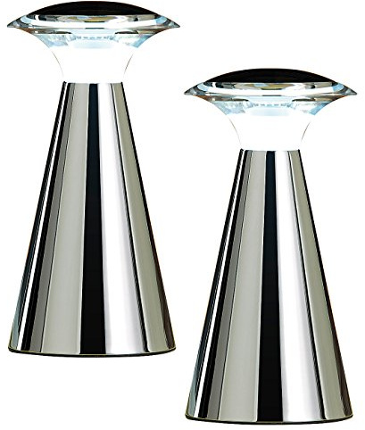 Lunartec Nachttischlampen: Edelstahl LED-Tischleuchte, 2er Set (Tischlampe LED Batterie, Tischlampe batteriebetrieben, Laterne)
