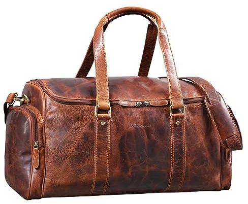 STILORD Myles Vintage Resväska Herrar Läder Weekendväska för att hänga Övernattnings Duffle Bag Stort Resegods XL äkta nötköttsläd Farbe:Kara-konjak