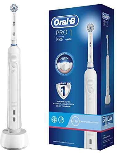 Oral-B PRO 1 200 Elektrische Zahnbürste/Electric Toothbrush für eine gründliche Zahnreinigung, 3 Putzprogamme, Drucksensor & Timer, 1 Sensitive Clean Aufsteckbürste, Geschenk Mann/Frau, weiß