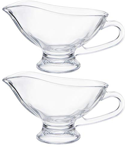 Yesland 2 Pack 11 oz Saucy Glass Gravy Dish with Handle, Clear Gravy Sauce Boat for Dining, Holiday Meals & Parties