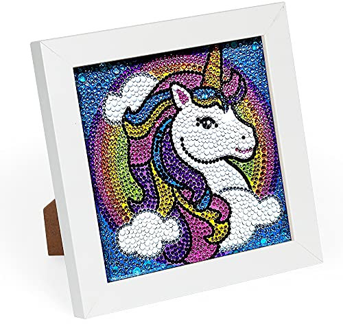 Diamond Painting Einhorn Kinder,Diamond Painting Mit Holzrahmen,5D DIY Set Full Pferd Mosaikherstellung Diamant Painting Bilder Mädchen Arts Craft für Geschenk Home Room Wanddekoration 18x18 cm