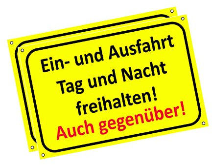 Einfahrt freihalten Schilder - Ausfahrt freihalten Schild - auch gegenüber - Parken verboten - Garage Tag und Nacht freihalten (30x20 cm) (2 Stk. Einfahrt freihalten Tag und Nacht)