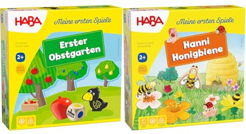 Haba 4655 - Meine ersten Spiele Erster Obstgarten ab 2 Jahren & 301838 - Meine ersten Spiele Hanni Honigbiene, kooperatives Farbwürfelspiel für 1-4 Spieler ab 2 Jahren