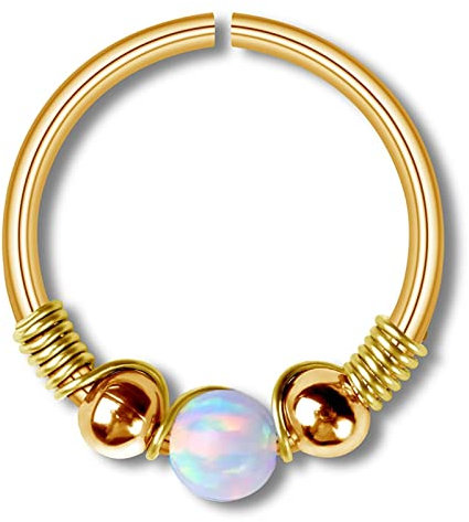 Aotiwe 1 Stück Nasenstecker Unendlich, Nasenstecker zum Biegen Runde Form mit Opal Goldweiß Edelstahl 0.8X10mm