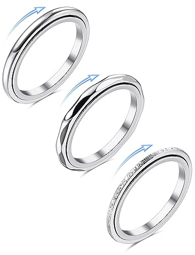 ADRAMATA 3 Pcs Anello Antistress Donna Acciaio Inossidabile Set Spinner Anelli Conciso Band Argento Anelli per Donna Uomo Anello Ansia Fidget per Antistress