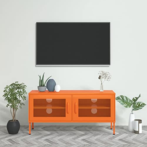Homgoday Mobile TV Arancione 105x35x50 cm in Acciaio, Mobile Porta TV, Mobiletto Basso per TV Tavolino da Salotto Supporto TV per Soggiorno