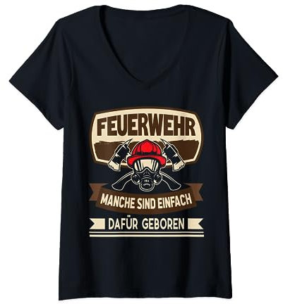 Feuerwehr dafür geboren - Feuerwehrmann Atemschutz Feuerwehr T-Shirt mit V-Ausschnitt