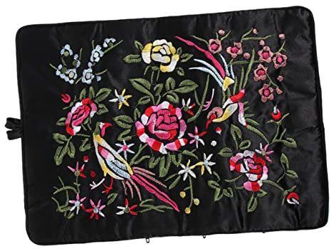 Amosfun Handgemachte Gestickte Schmuckrolle Reise Kosmetiktasche Mit Mehreren FäChern FüR Schmuck Aufbewahrung Und Makeup Organizer Chinesische Seide