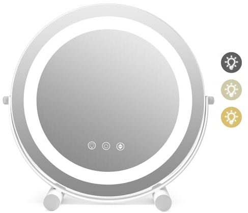 COSTWAY Espejo Maquillaje con Luz, Espejo Tocador 3 Colores Regulables, Giratorio 360, Función de Memoria, Pantalla Táctil, Espejo Led para Baño Tocador Afeitar Depilar