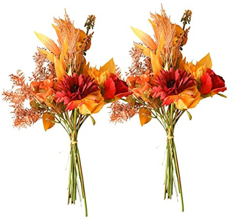 Künstliche Blumenstrauß Sonnenblumen Rosen Bouquet Dekor Brautstrauß gefälschten Seidenblumen Bouquet für Home Party Hochzeit Veranda Patio Autumn Dekoration 2 Sets