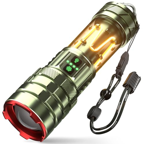 Sogdeco LED Taschenlampe Extrem Hell XHM90.2, Taschenlampe LED Aufladbar mit Campinglicht, Zoombar, 2 Schalter, 11 Lichtmodi, Lange Akkulaufzeit, Wasserdicht Starke Taktische, Camping Outdoor Notfälle