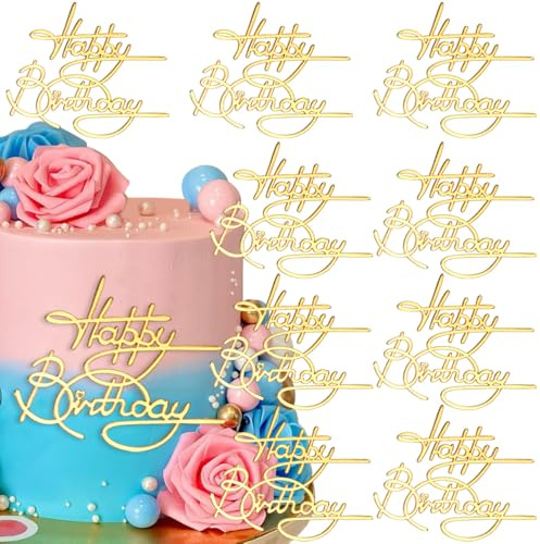 10Stück Kunst Schriften Happy Birthday Tortendeko Gold Tortendeko Geburtstag Torten Deko Acryl Happy Birthday Kuchendeko Seite Einsätze Zeichen Happy Birthday Cake Topper Geburtstag Cake Decoration