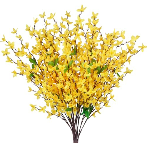 CEWUDA 2 Pcs Artificial Forsythia Branches Yellow Silk Spring Flowers Artificial Orchids Flowers Fake Jasmine Faux Forsythia Stems for Home Wedding Indoor Outdoor Party Table Floral Arrangement Decor