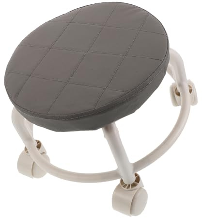 Alipis Tabouret Rond à roulettes Pivotant 360° Assise en Similicuir Gris Hauteur 25 CM Tabouret Bas Mobile pour Spa Salon de Beauté et Bureau à Domicile