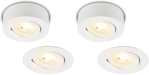 Briloner - 2 en 1 Foco LED de superficie y empotrable, orientable, luz blanca cálida, plano, LED spot 230V, foco de techo, 68mm agujero, 90x30mm (DxH), blanco (Paquete de 2)